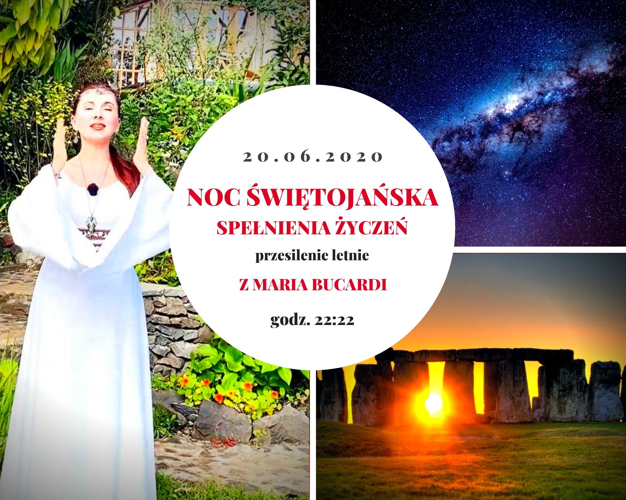 Magiczna Noc Świętojańska Rytuał Spełniania Życzeń 20 czerwca 2020 godz. 22:22 Przesilenie letnie z Marią Bucardi wszystkie sfery życia. Tuż przed Zaćmieniem Słońca i Nowiem Księżyca!